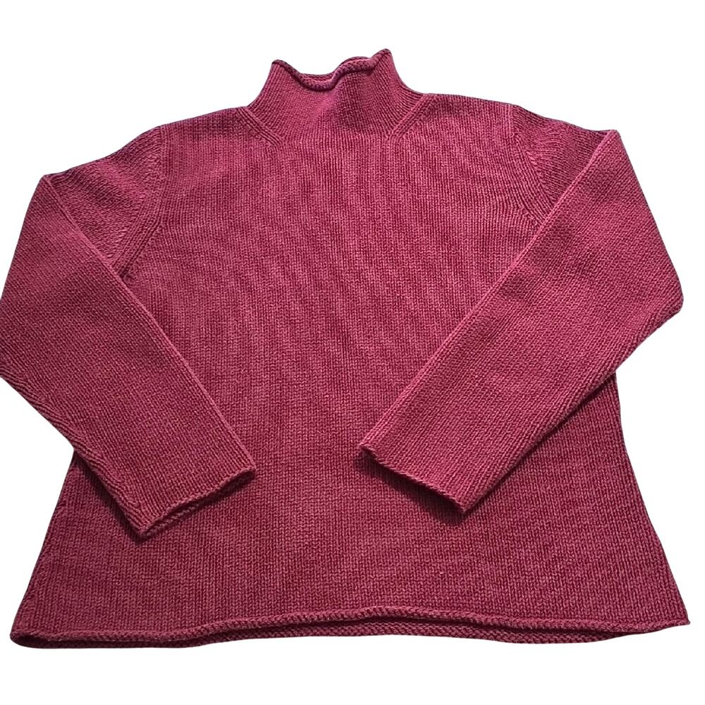Vintage Eddie Bauer Womens Sz XL Burgundy Mock Neck 90s Y2K Preppy Sweater